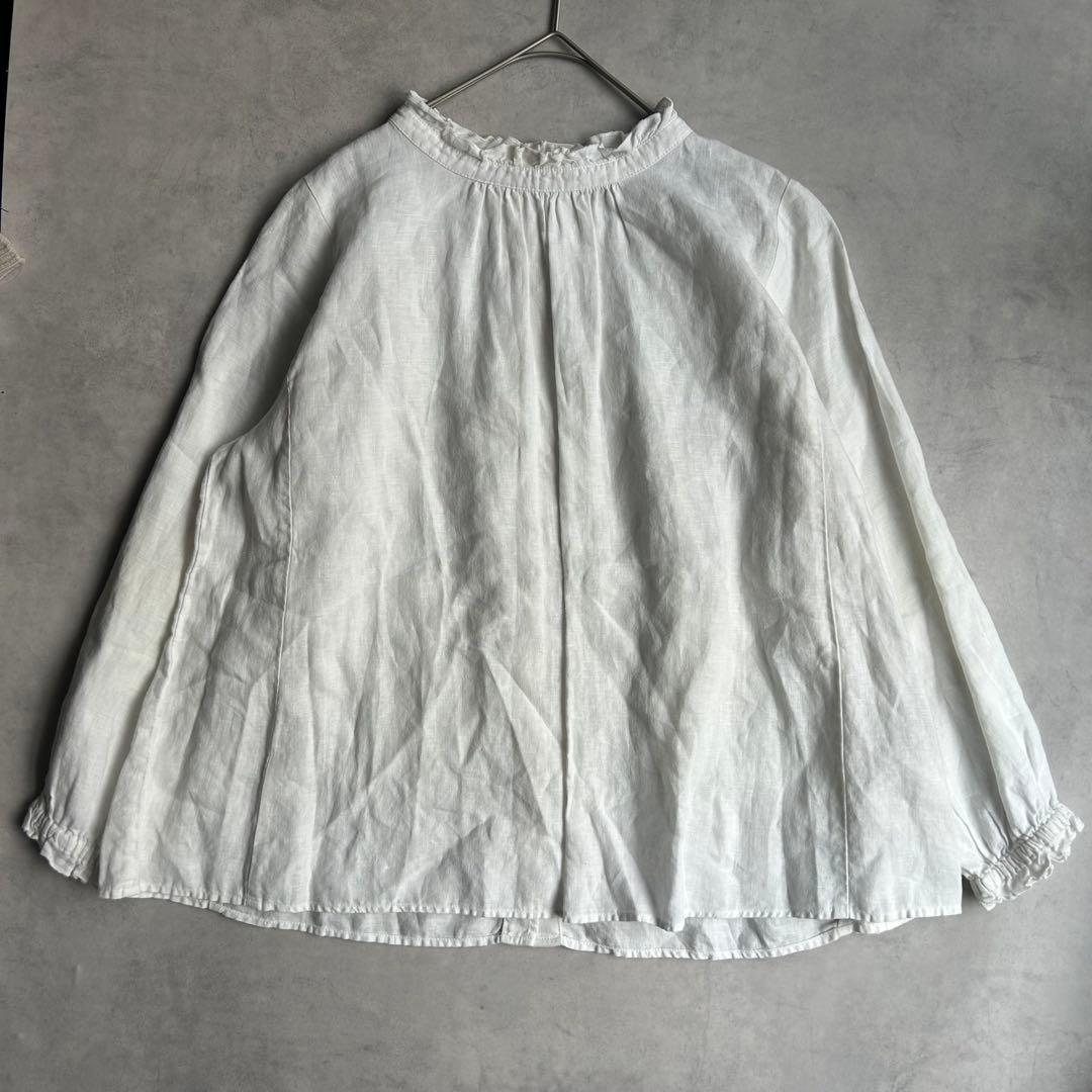 美品✨ネストローブ リネン スタンド フリル ブラウス 白 3WAY