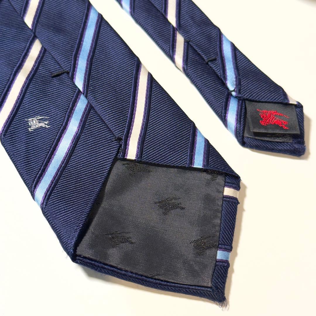 【美品】 Burberry バーバリー ストライプ柄 ネイビー系 ネクタイ