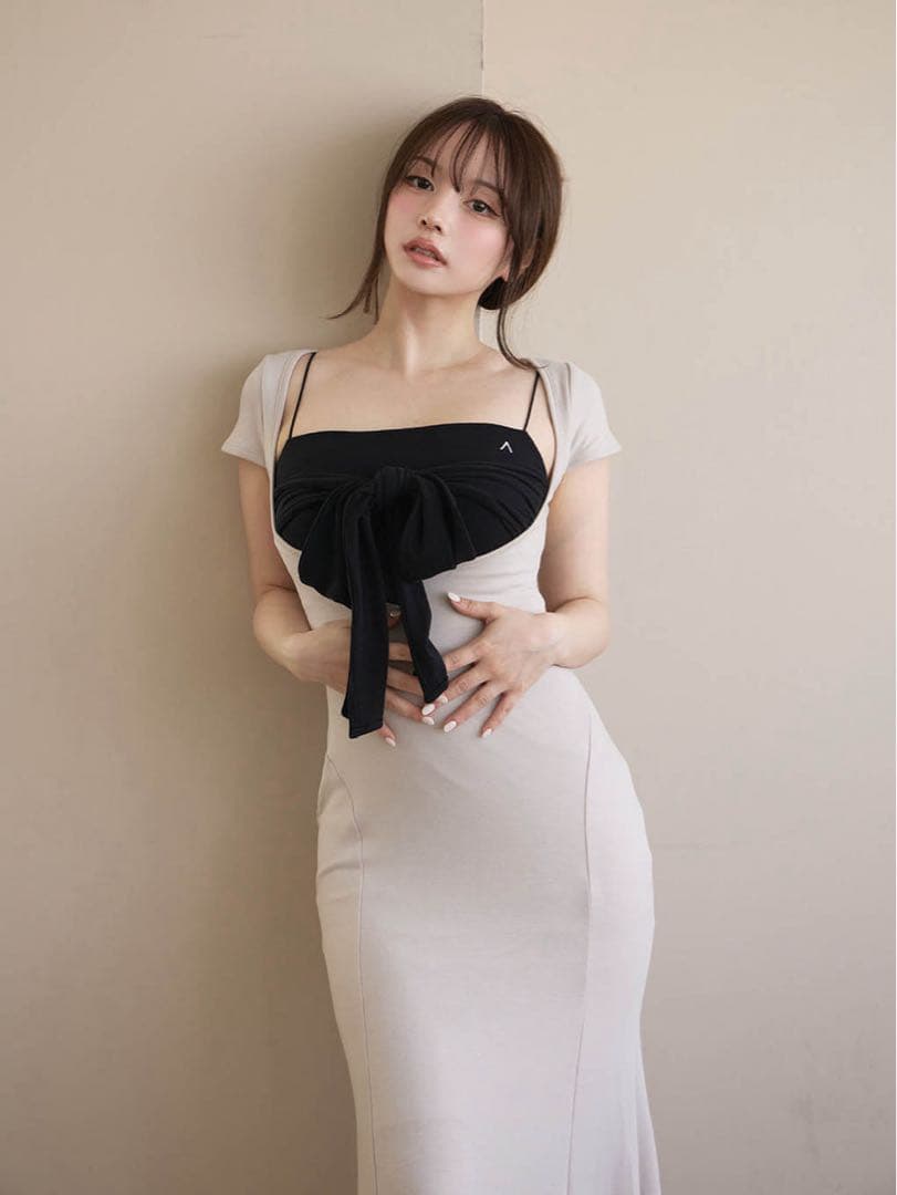 ANDMARY Lady like long dress ベージュ