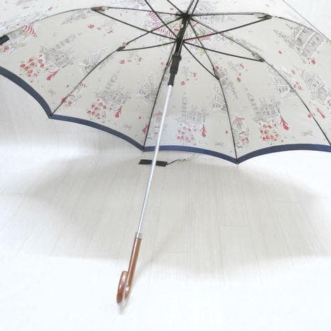 アクアスキュータム 長傘 雨傘 ジャンプ傘 ロンドンガール散歩 紺xベージュ