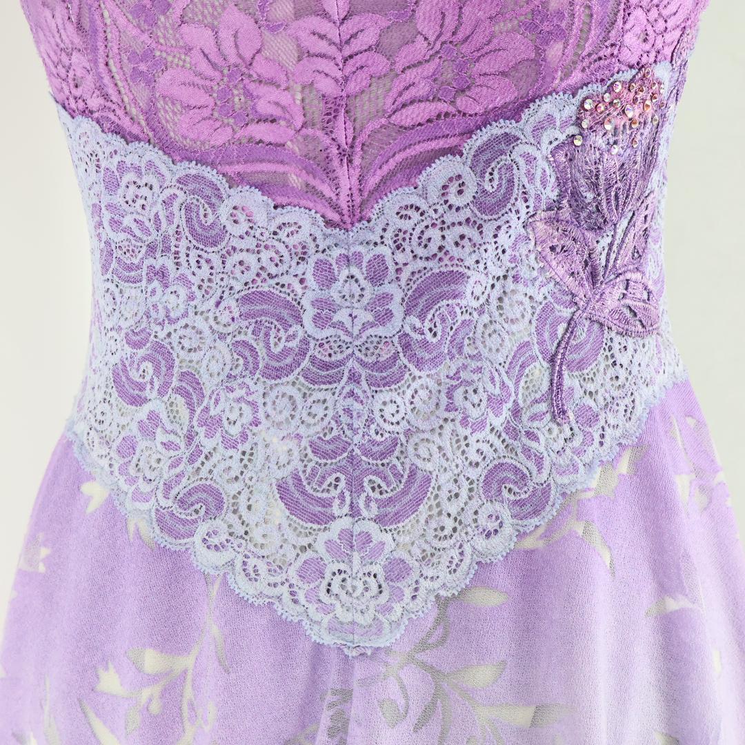 【美品 社交ダンス衣装】パープル ワンピース ドレス ラベンダー 紫 藤色