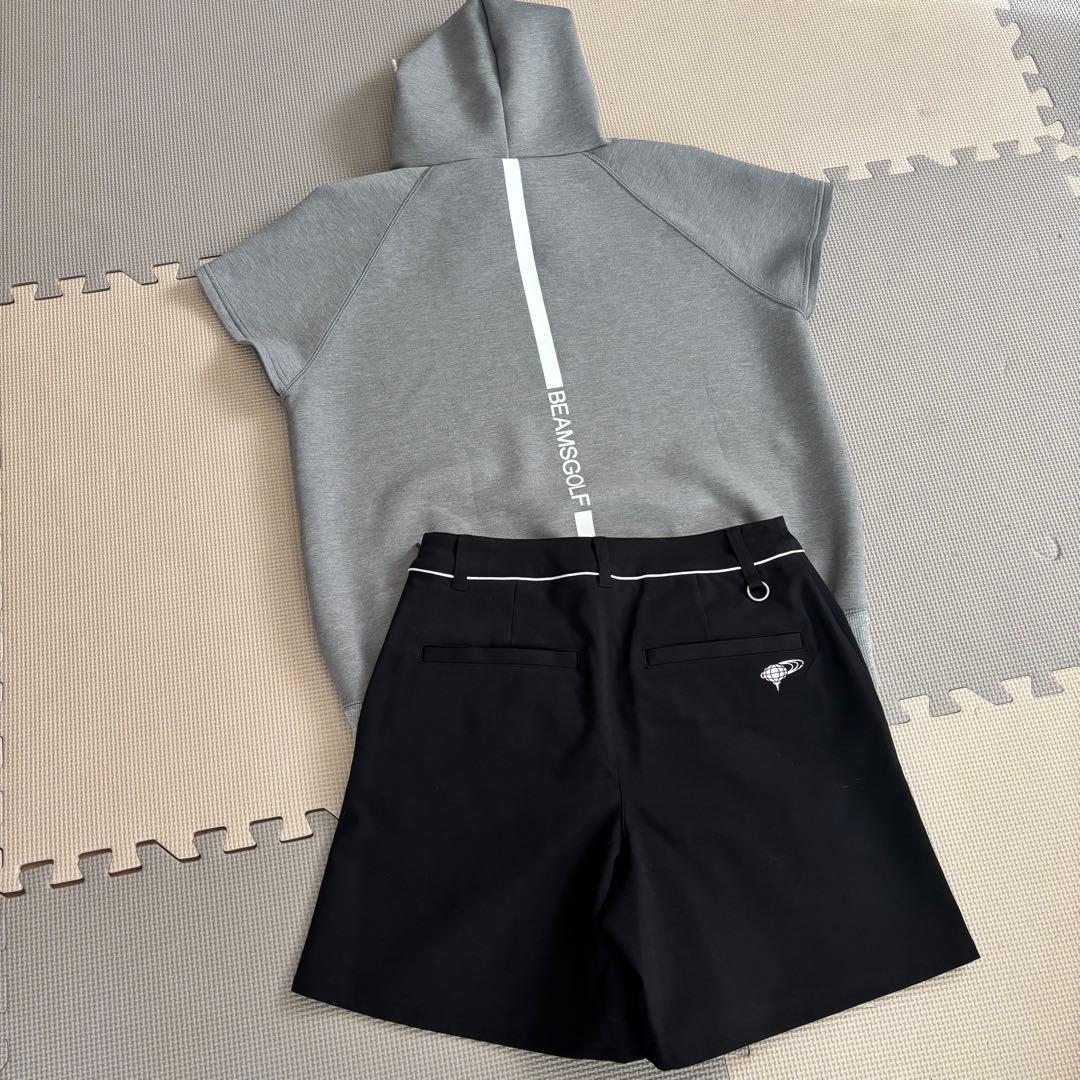 BEAMS GOLF プリーツ ラップキュロット ブラック S