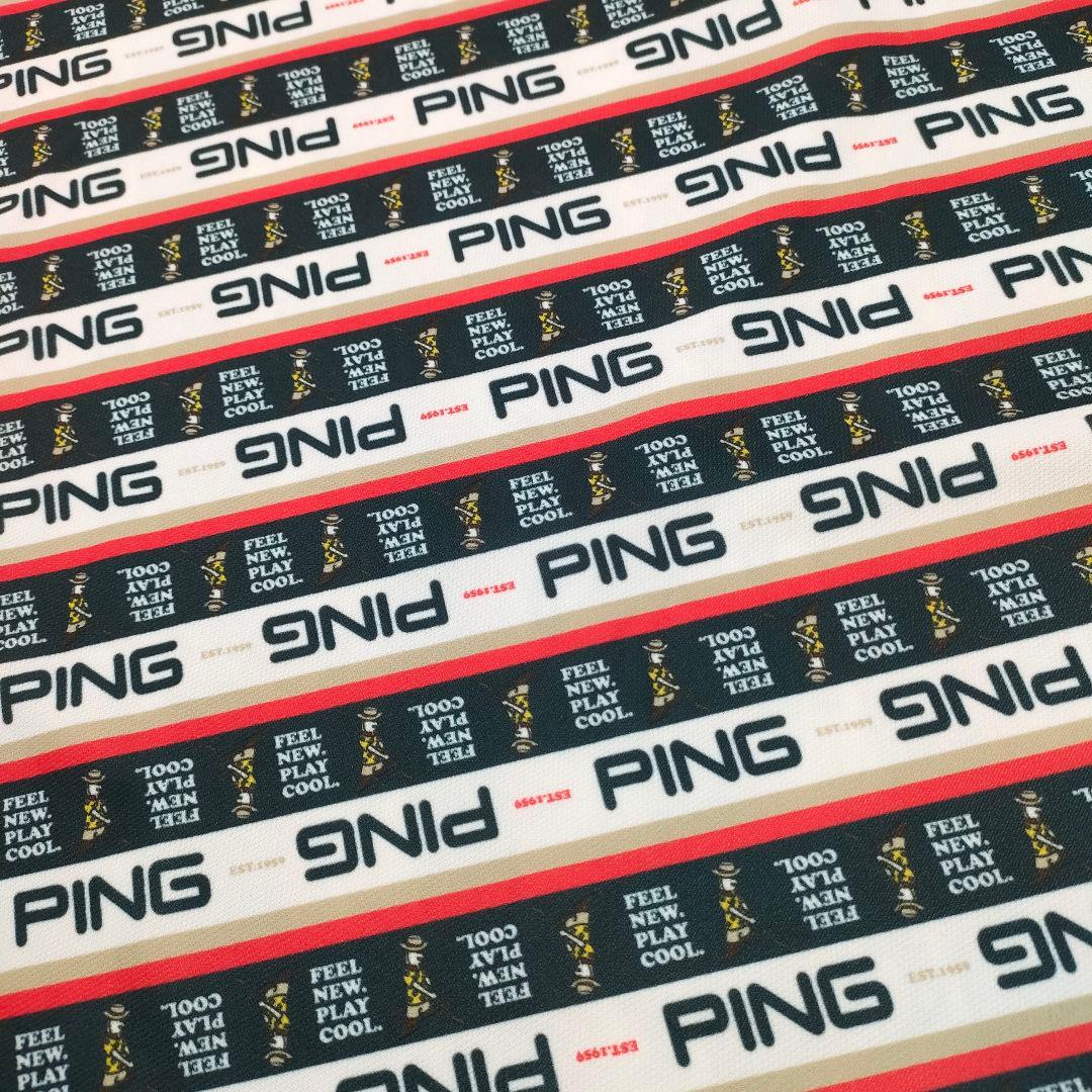 【極美品】PING　ゴルフ　半袖シャツ　ロゴ総柄　ストライプ　ストレッチ　3L