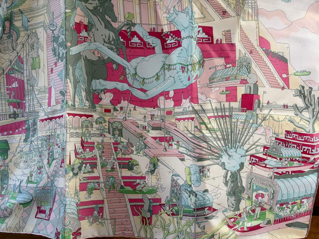 美品　エルメス カレ90 翼のある馬の伝説 スカーフ HERMES クリーム