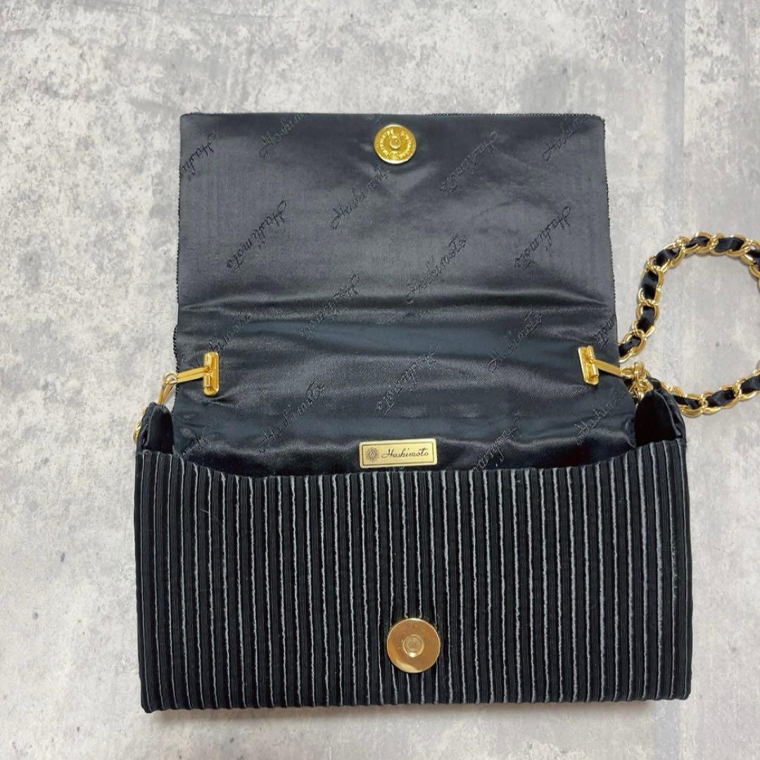 美品 ルミーはしもと ビーズバッグ パーティーバック ショルダー 黒 ゴールド