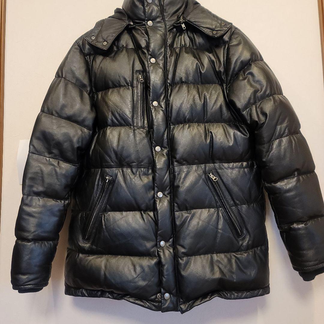 超美品 黒Liugoo Leathers春レザーダウンジャケット羊革 3L