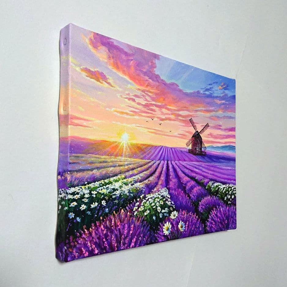 【夕焼けラベンダー】アクリル画 F3 風景画 絵画