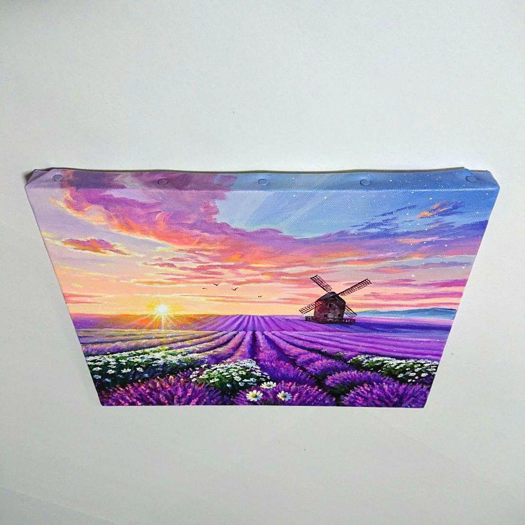 【夕焼けラベンダー】アクリル画 F3 風景画 絵画