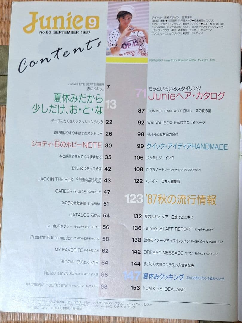 Junie ジュニー 1987年9月号 No.80 昭和62年 鎌倉書房 レトロ