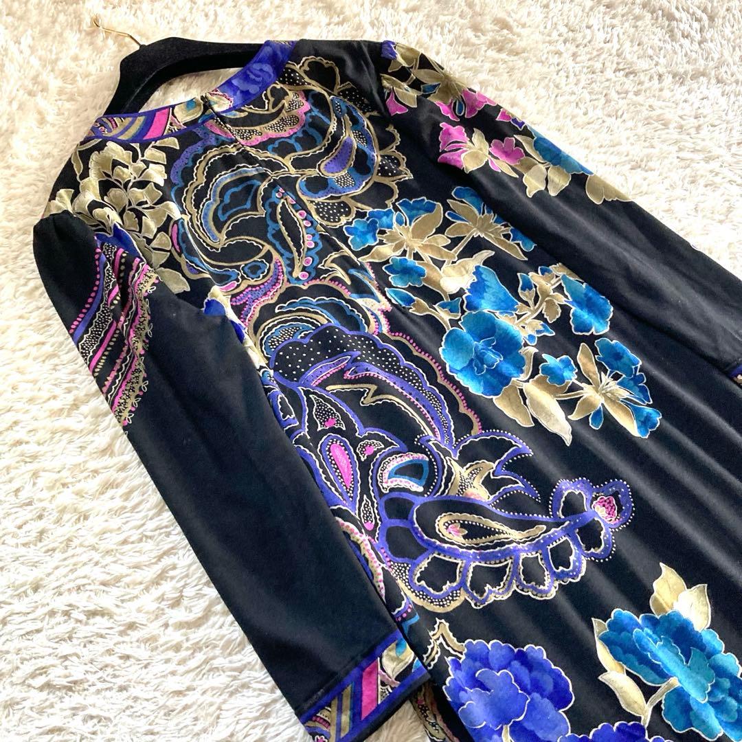 【極美品】レオナール ボタニカル フラワートリム ペイズリー ロングワンピース