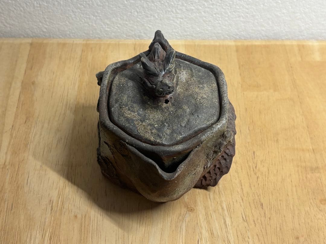 121.備前焼 宝瓶 登り窯 龍 りゅう 六角 手びねり 急須
