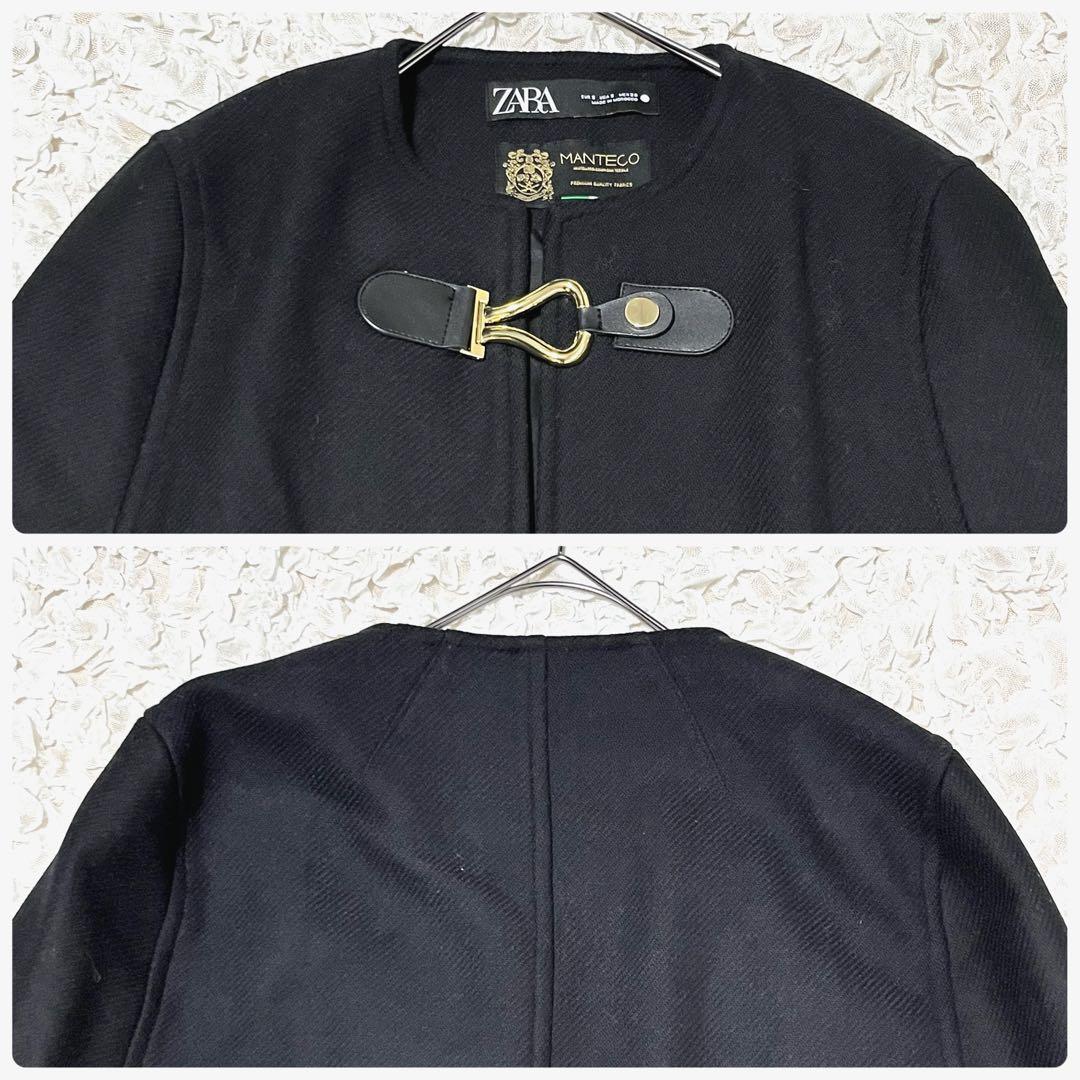 美品 ZARA マンテコ ポンチョ 金具 ケープ コート マント 無地 黒 S