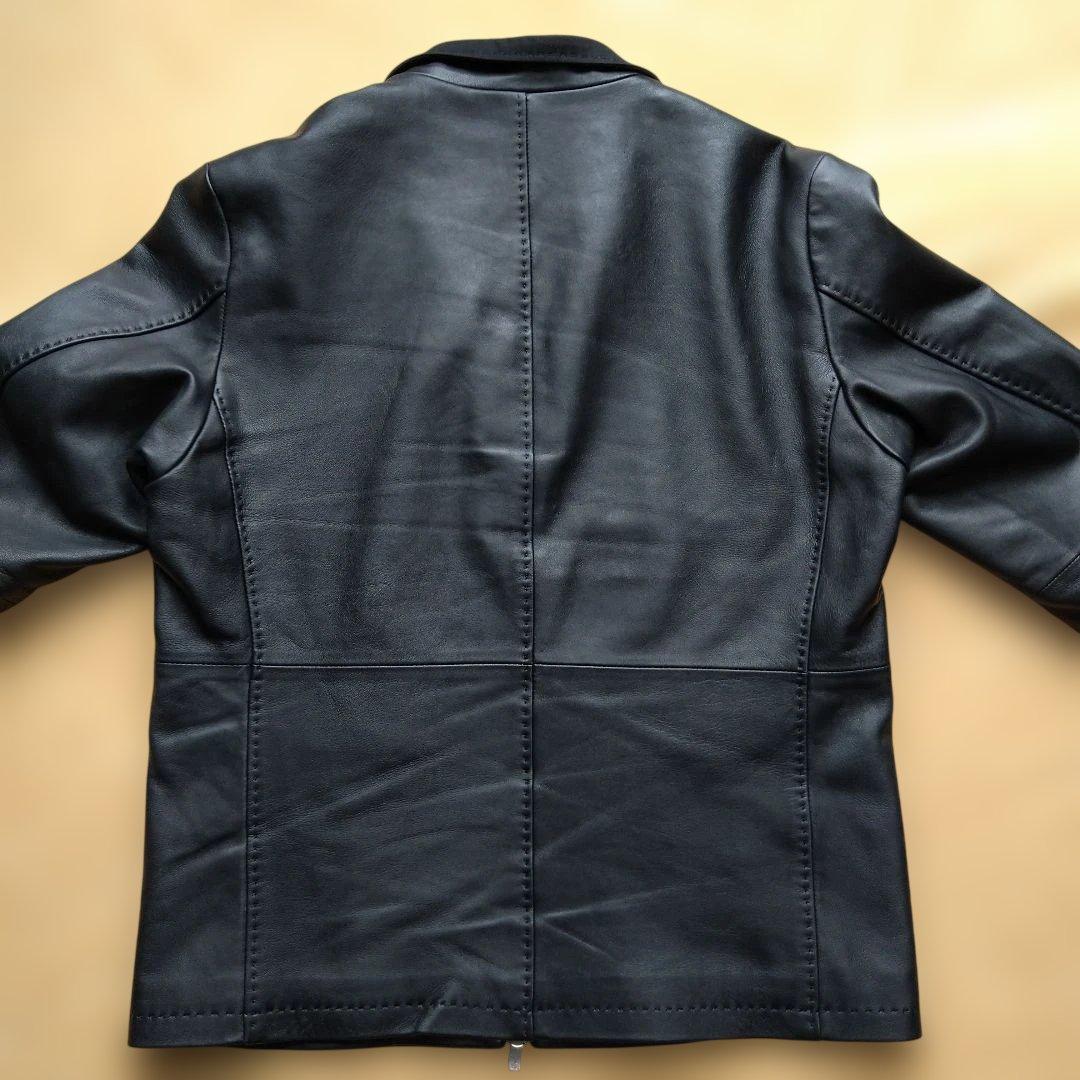 メンズビギ ブラック ラムレザーシングルライダースジャケット L