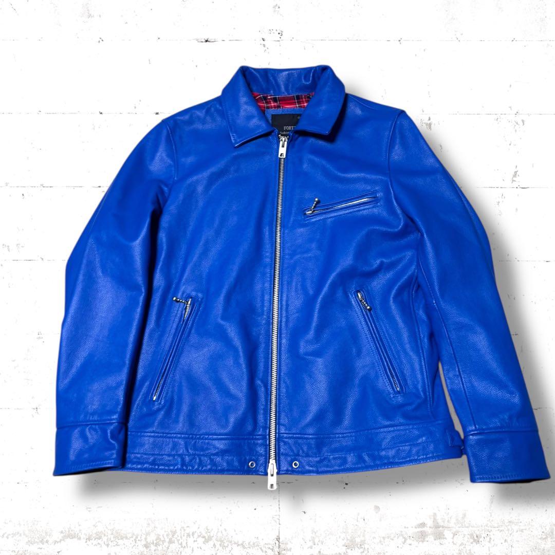 極美品　FORTIME シングル　レザー　ライダース　ジャケット　ブルゾン　青