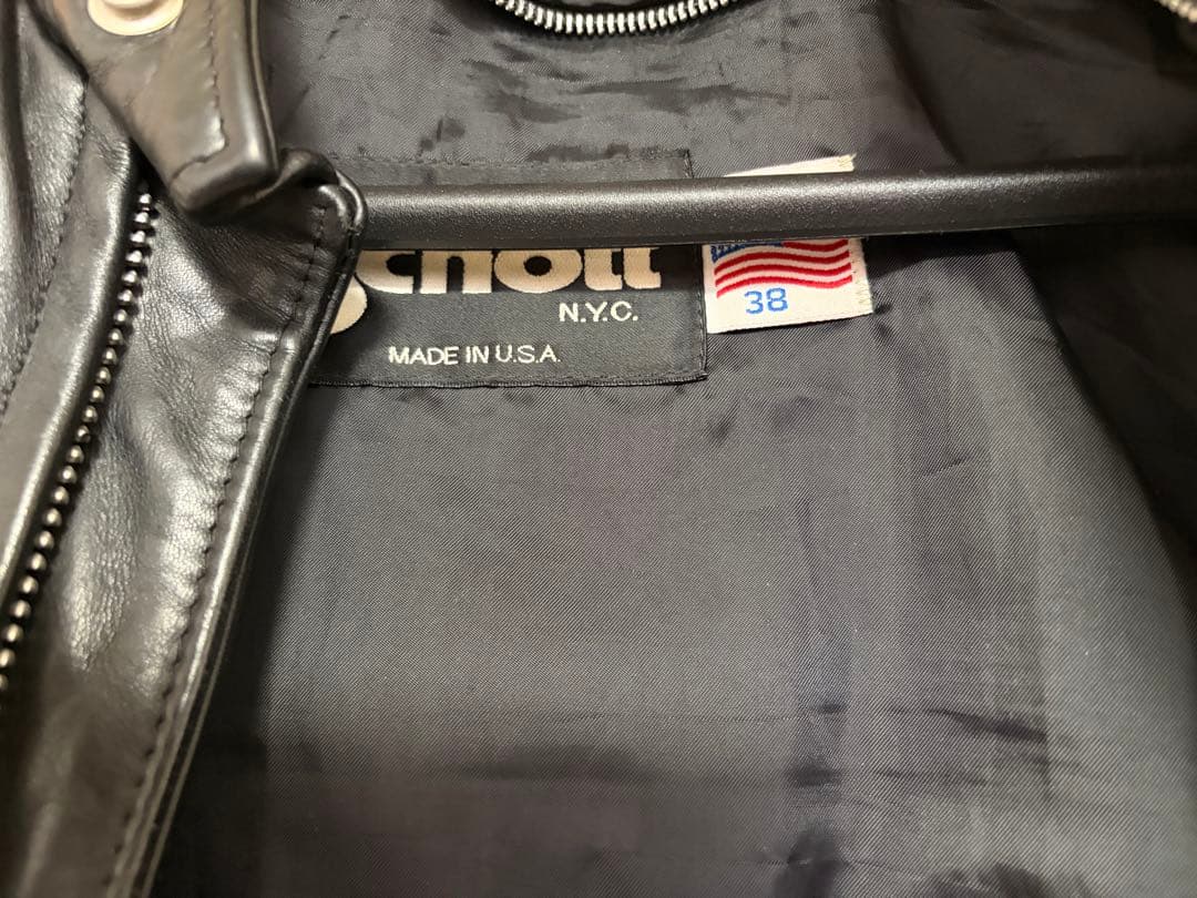 Schott ブラックレザーシングルライダース 38