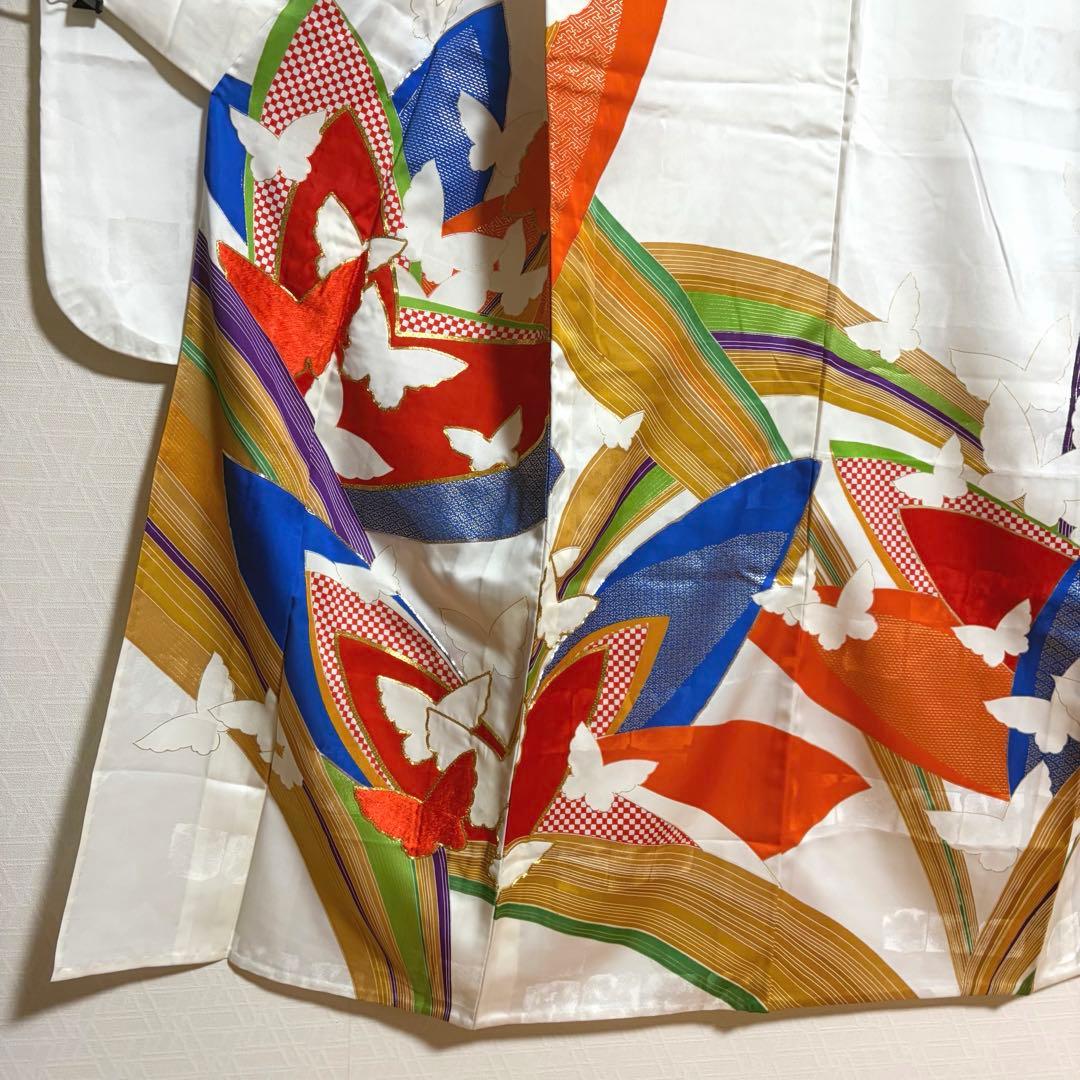 【舞台衣装】 。振袖 蝶々文様 金銀駒刺繍入り 単衣 広衿 身丈約158.5cm