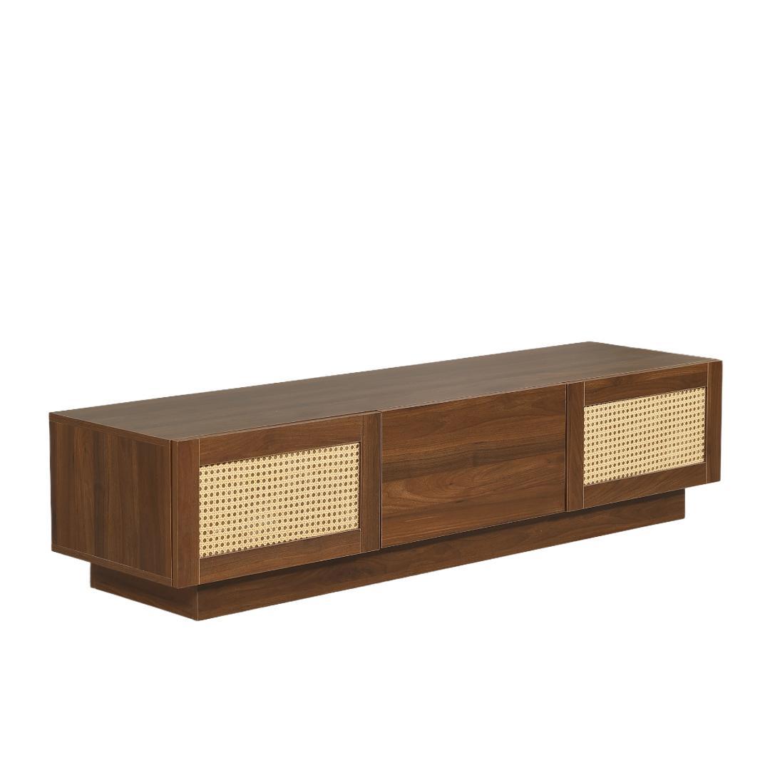 【幅150cm】テレビ台　シンプル　引出し収納　ラタン風　BROWN