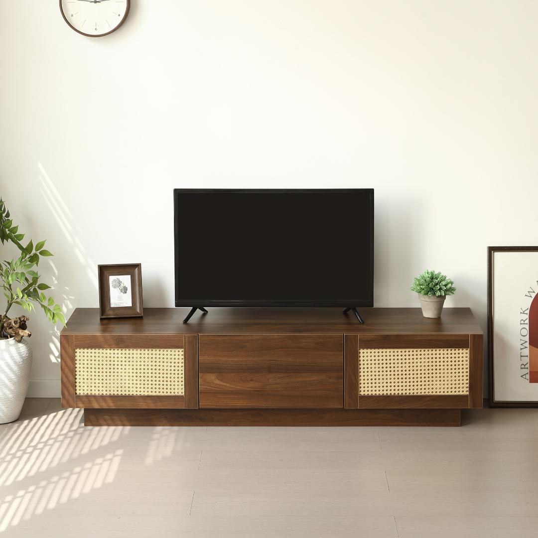 【幅150cm】テレビ台　シンプル　引出し収納　ラタン風　BROWN