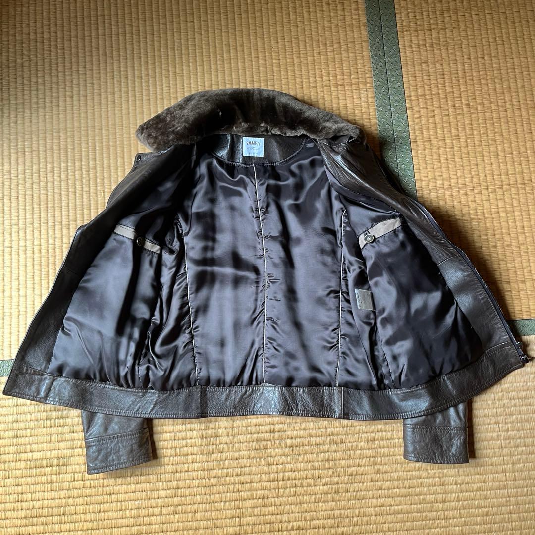 EMMETI ファー ラムレザー ダブル ライダース 中綿入り ムートン 茶