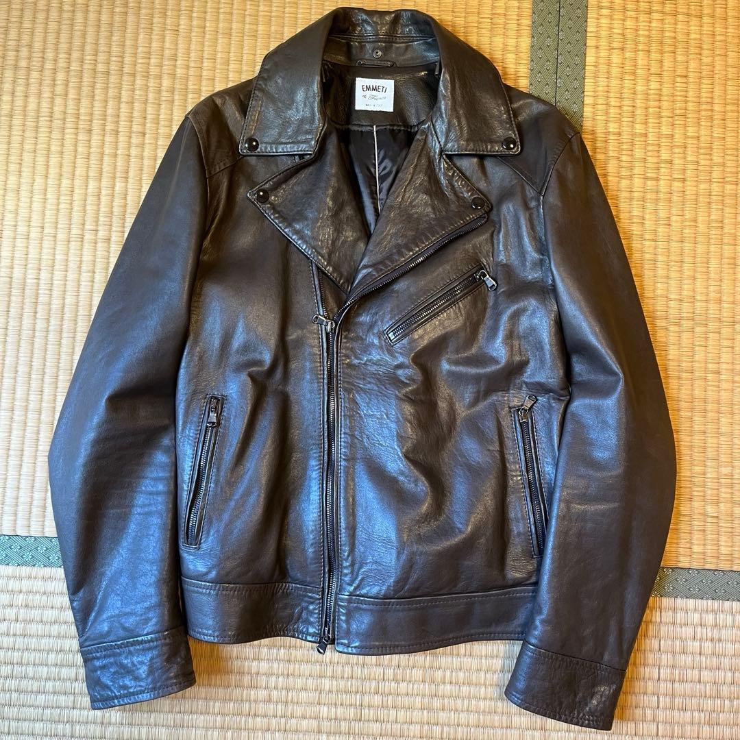 EMMETI ファー ラムレザー ダブル ライダース 中綿入り ムートン 茶