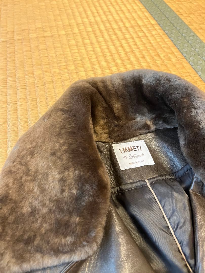 EMMETI ファー ラムレザー ダブル ライダース 中綿入り ムートン 茶