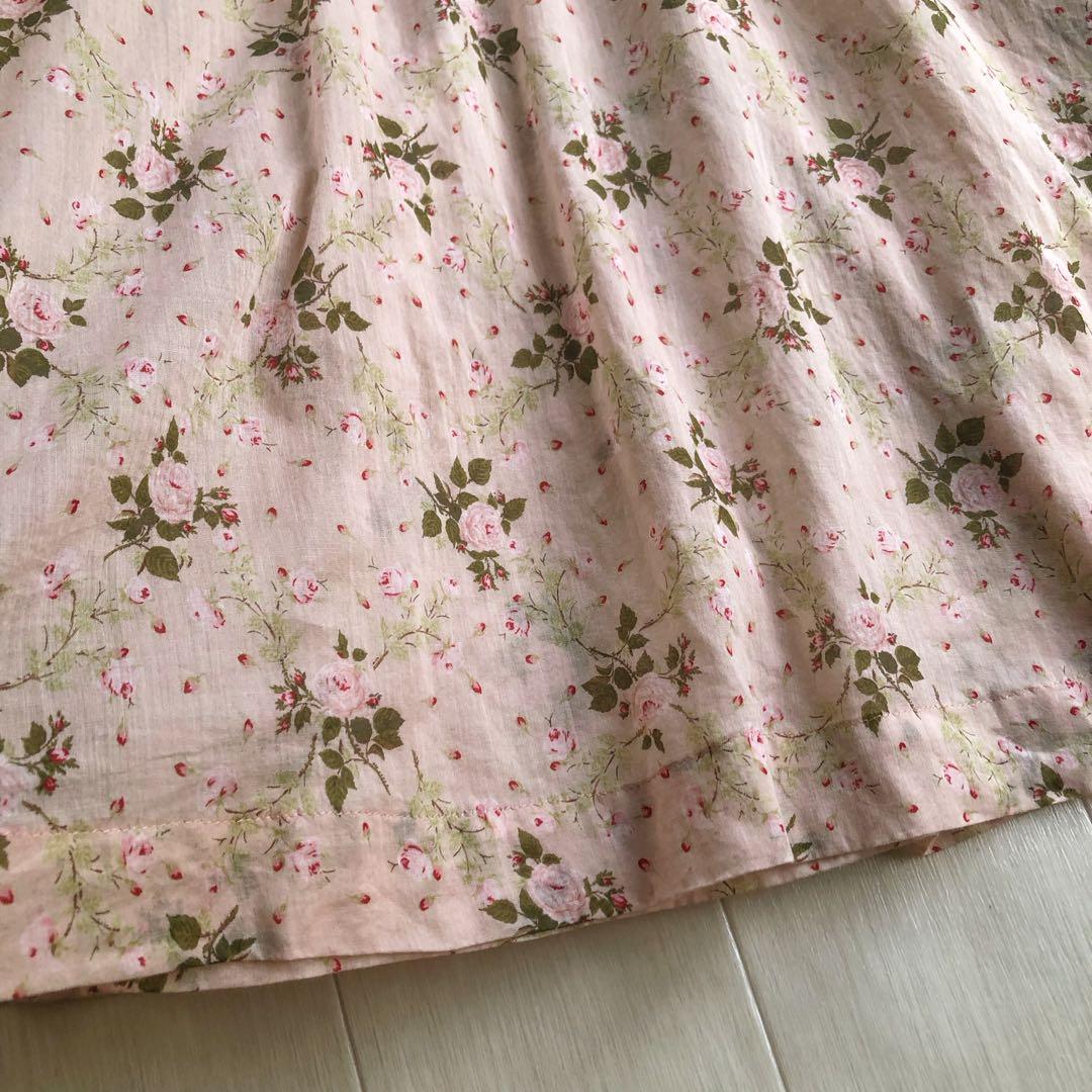 ピンクハウス 綿ローン ローズ 花柄 ピンタック 開襟 ワンピース