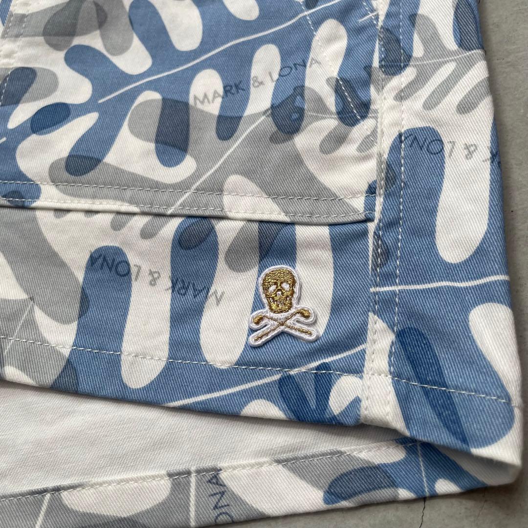 【美品】MARK&LONA マークアンドロナ 総柄ショートパンツ スカルワッペン
