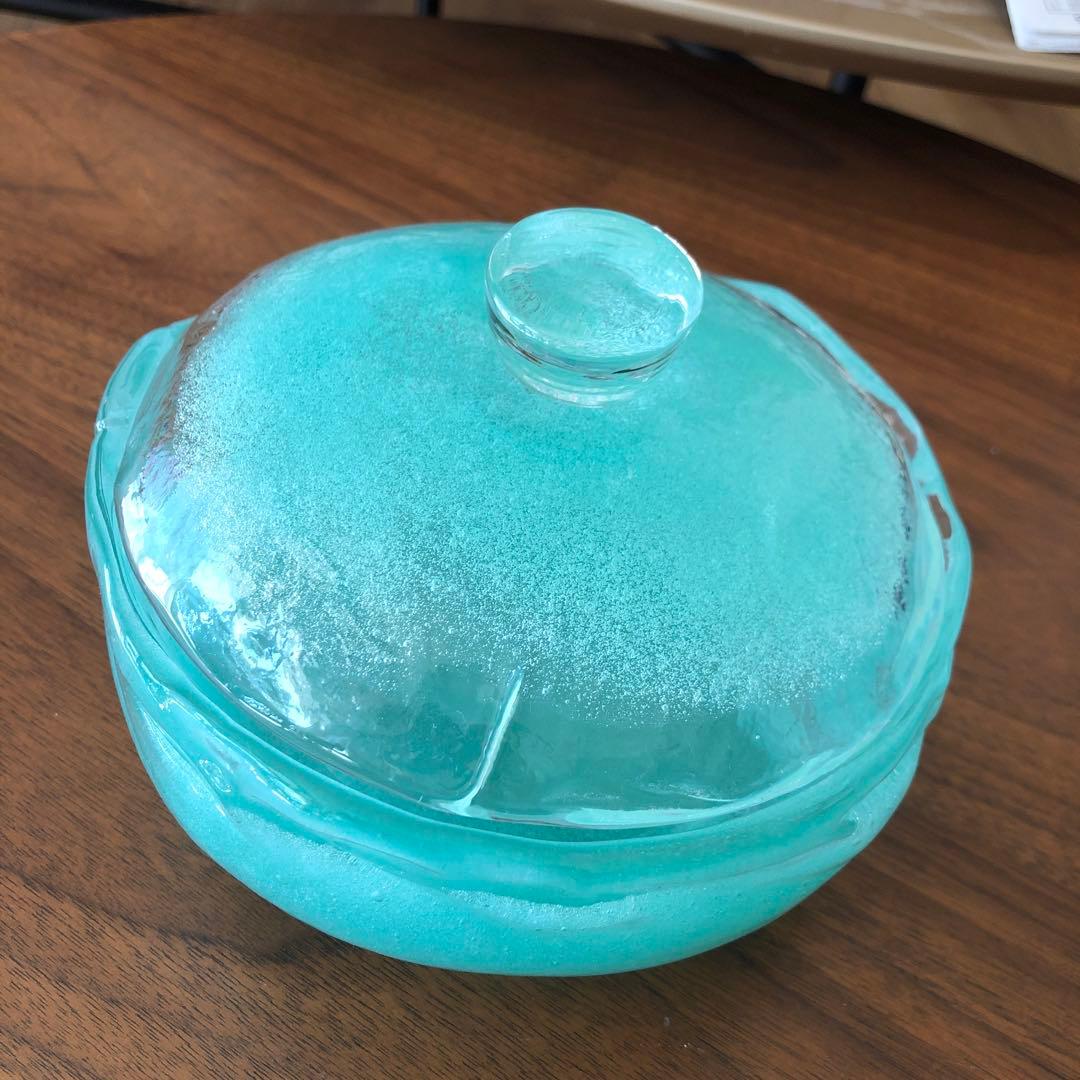琉球ガラス　泡ガラス　菓子入れ　大
