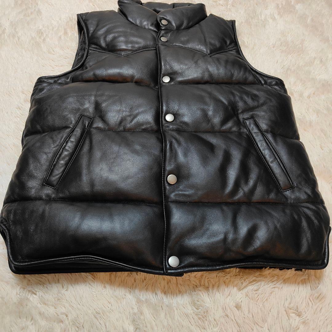 極美品✨LIUGOO TOKYO ラムスキン 羊革レザーダウンベスト ブラック