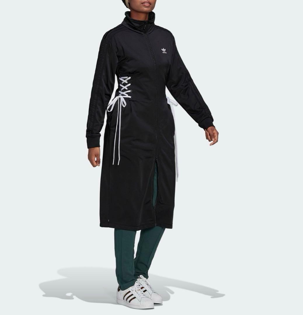 adidas レースアップトラックジャケット ワンピース XL リボン ブラック