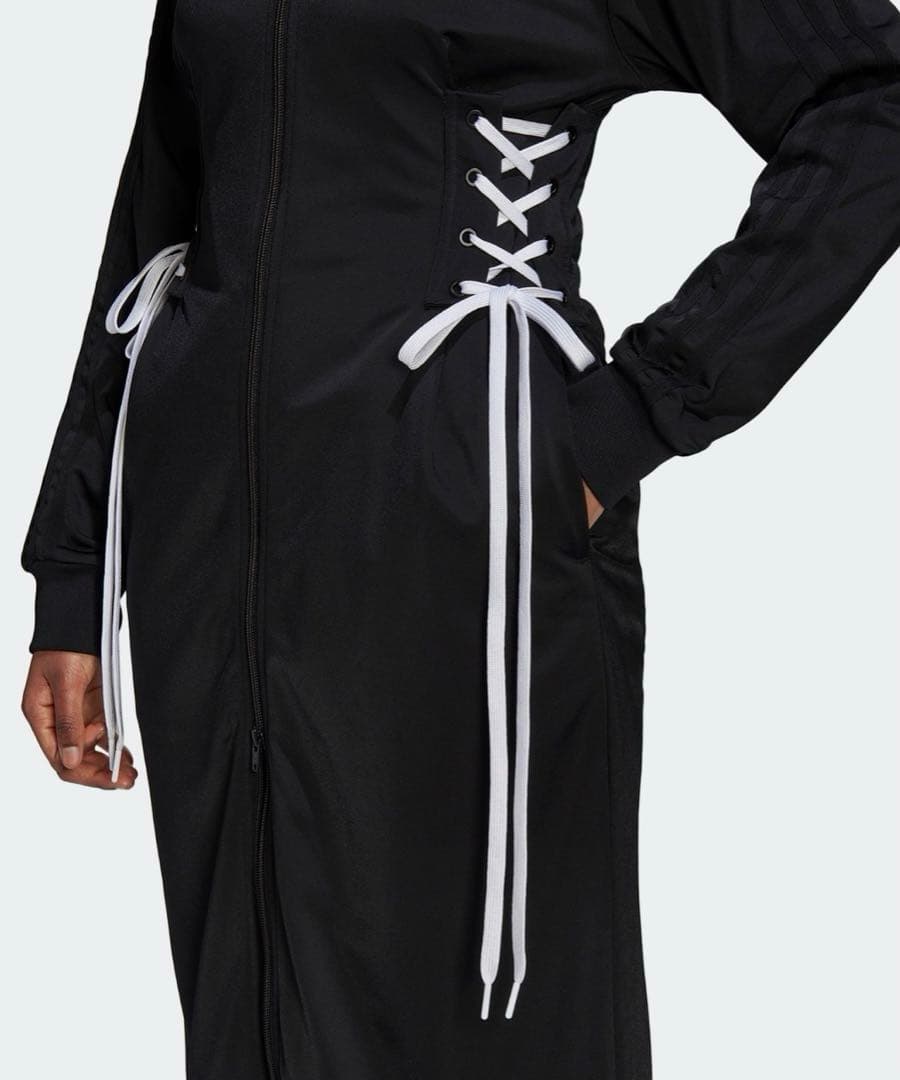 adidas レースアップトラックジャケット ワンピース XL リボン ブラック