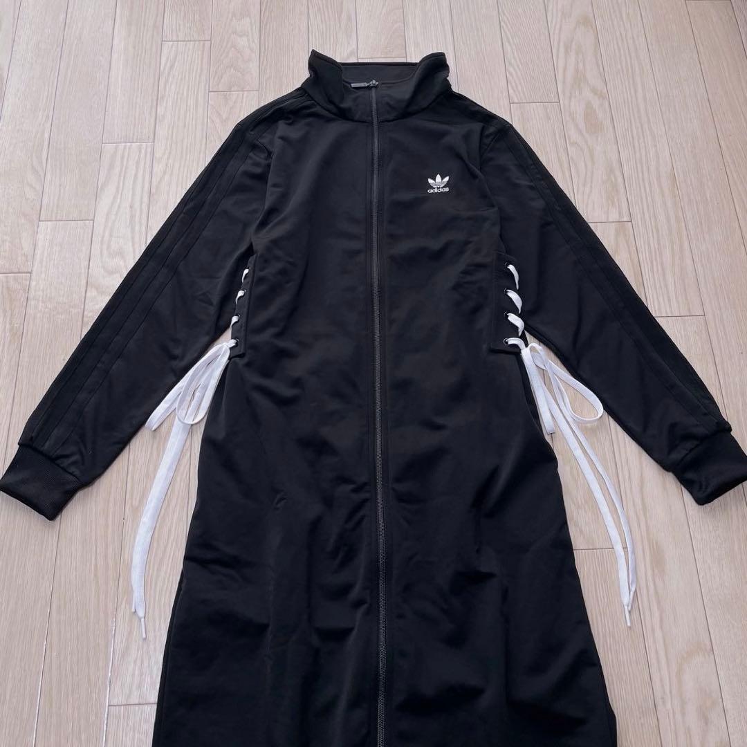 adidas レースアップトラックジャケット ワンピース XL リボン ブラック