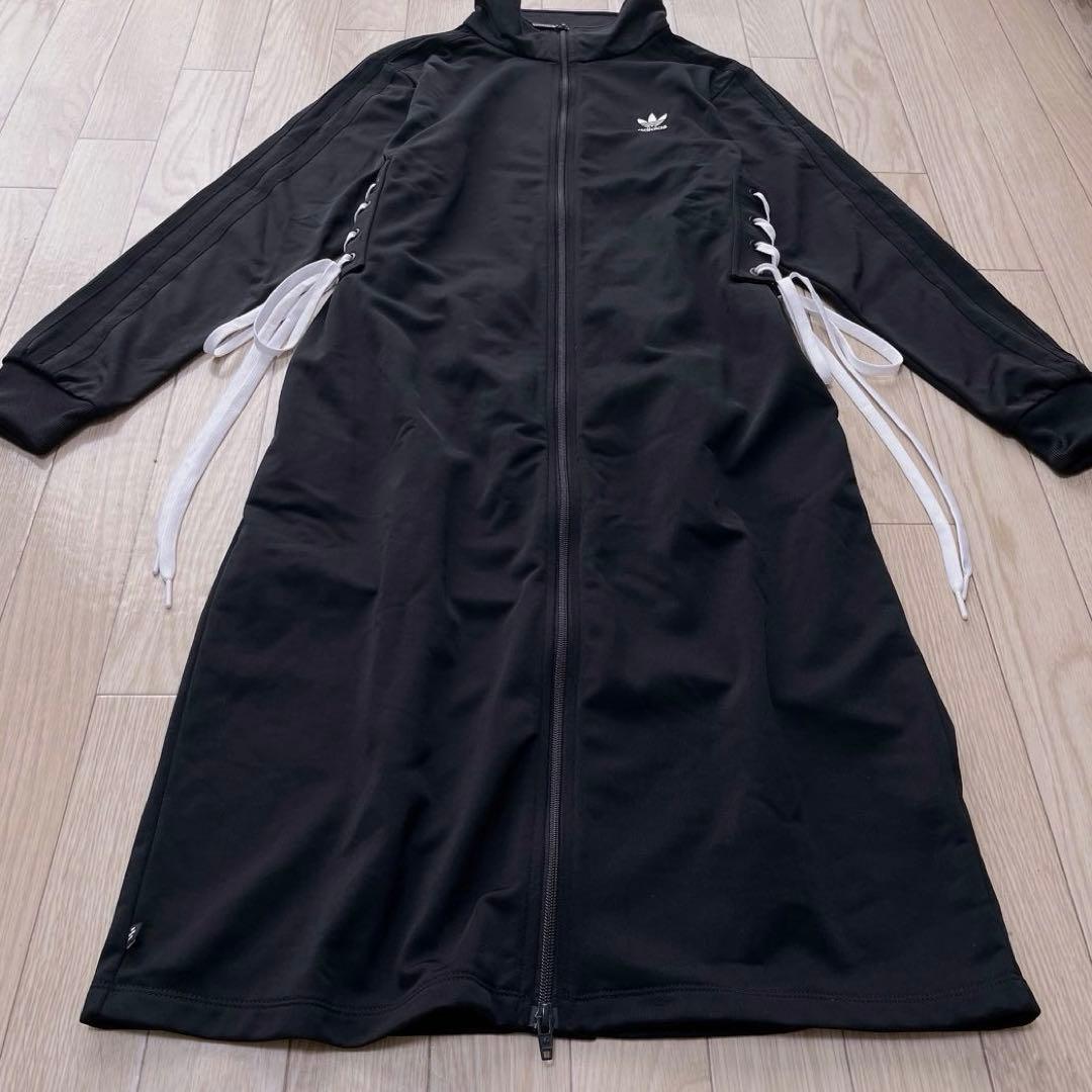 adidas レースアップトラックジャケット ワンピース XL リボン ブラック