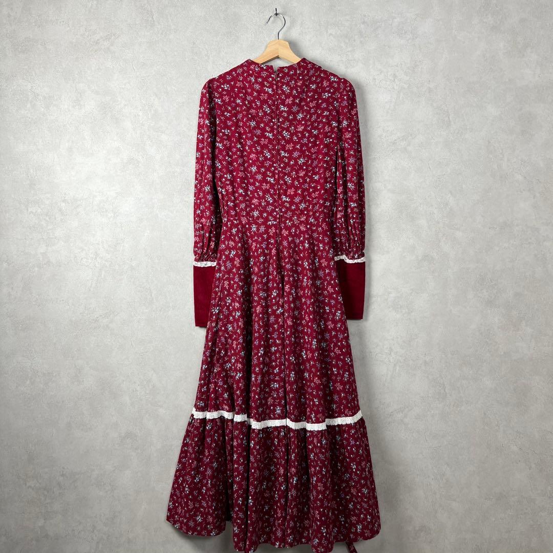 70s 80s USA古着 ワンピース コーデュロイ切替 花柄 vintage