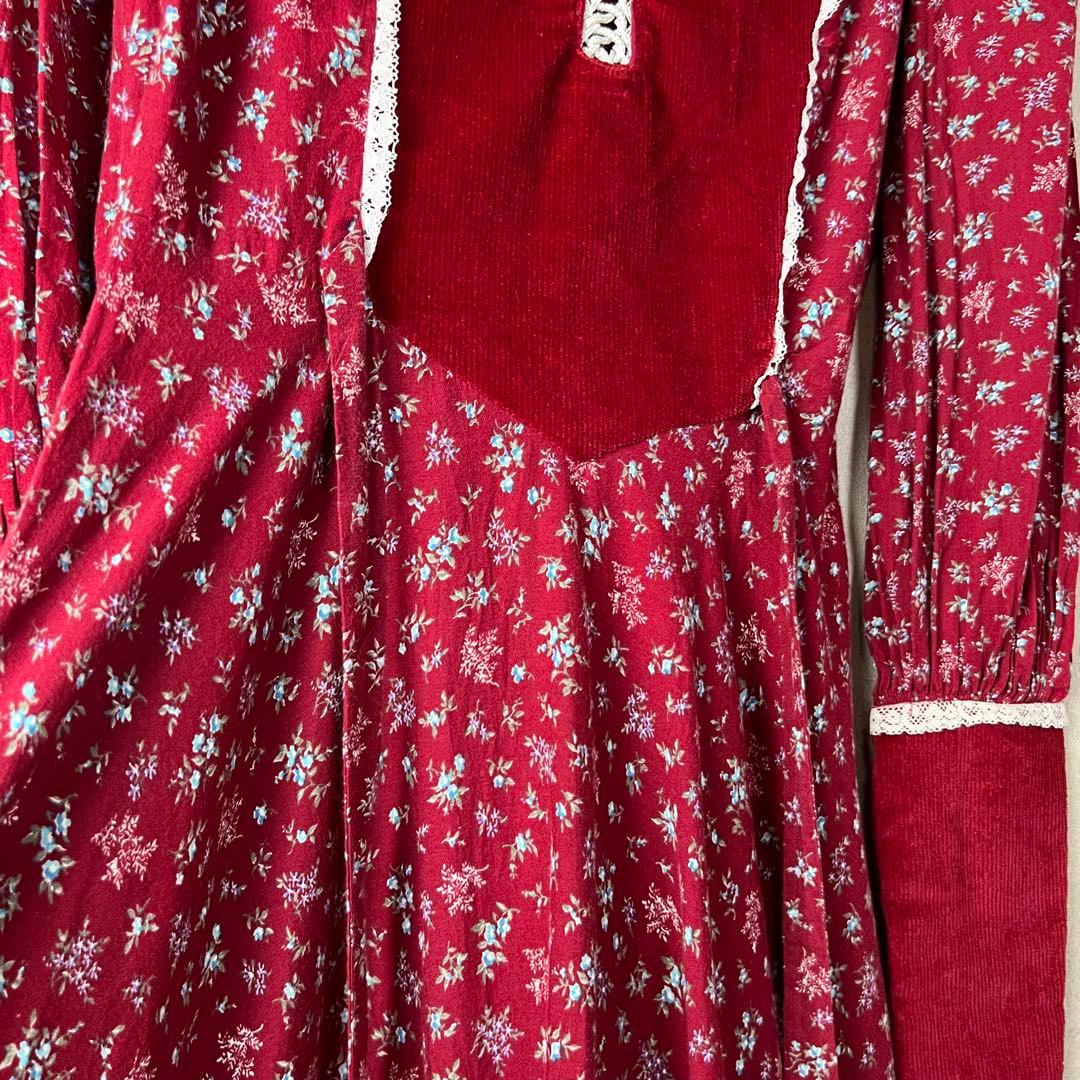 70s 80s USA古着 ワンピース コーデュロイ切替 花柄 vintage