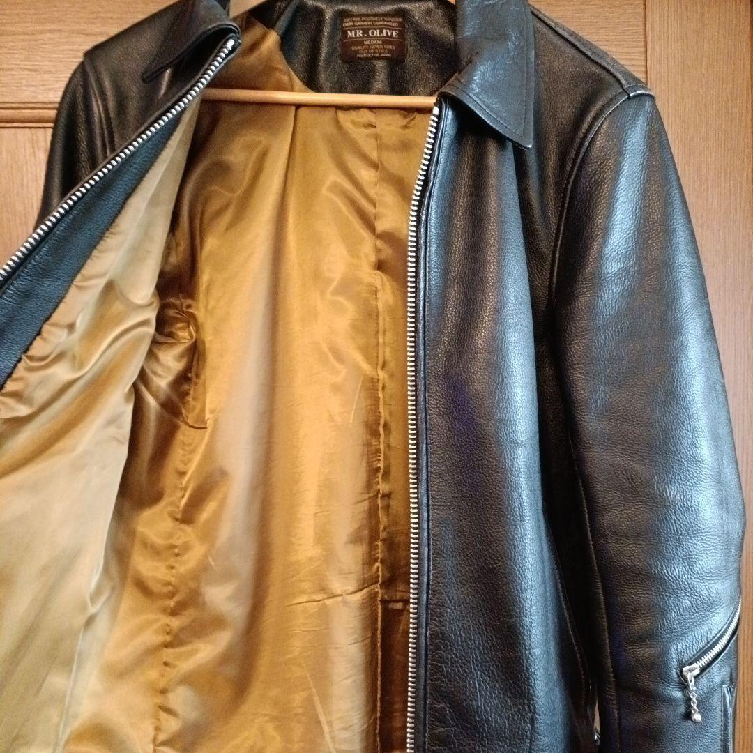 c*2様 MR. OLIVE ブラックレザーシングルライダースジャケット M