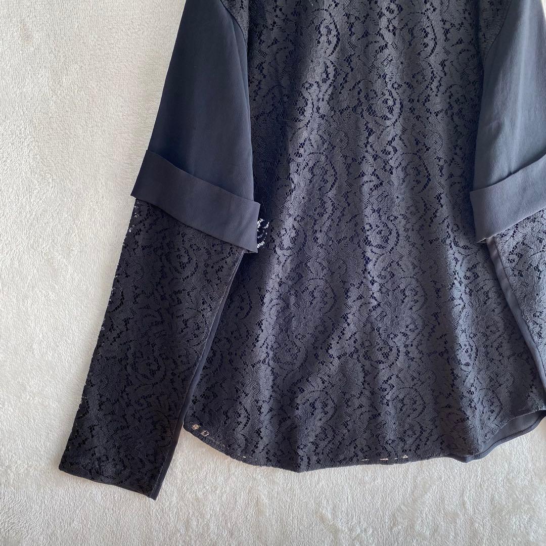 極美品✨N°21/バックレース長袖シャツ ブラウス/40/絹混 イタリヤ製 黒