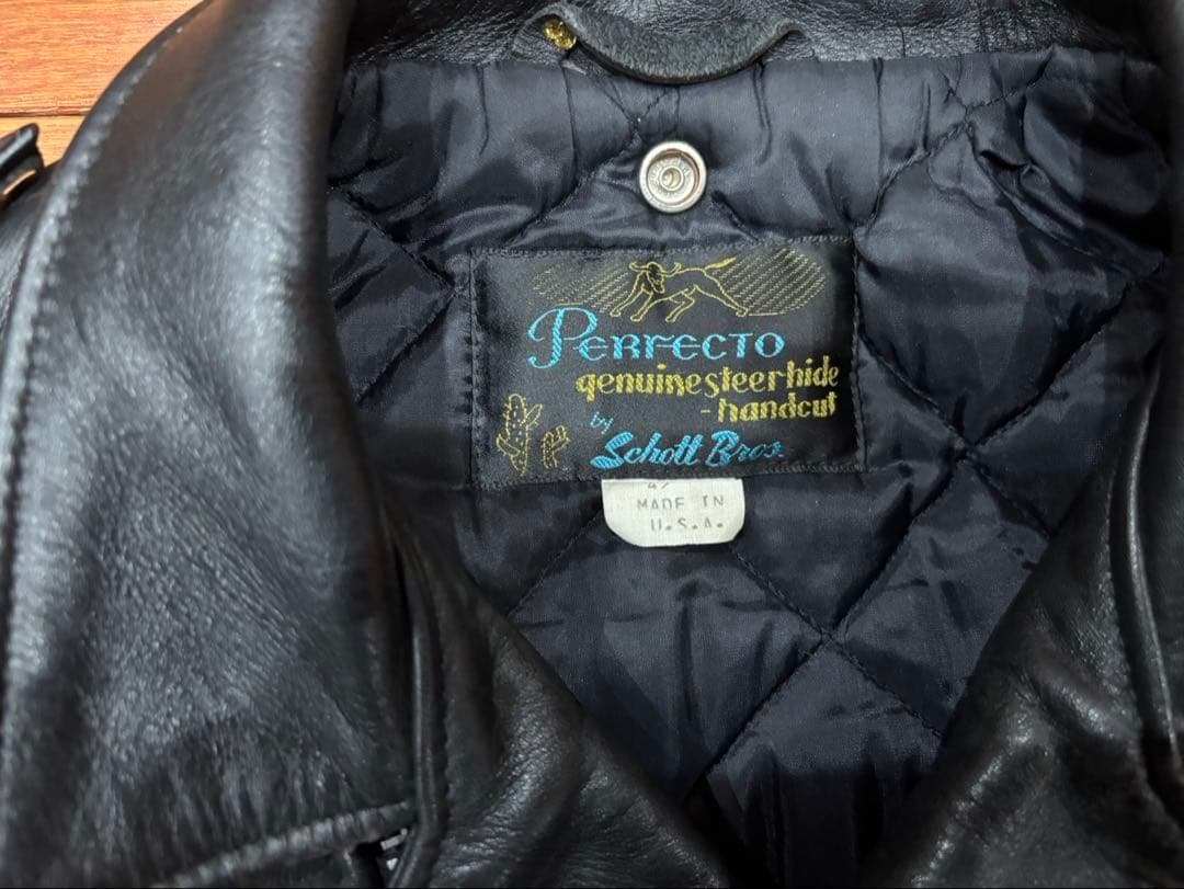 Schott Perfecto ブラックレザージャケット&レザーパンツ34セット