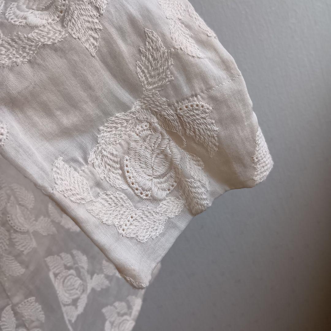 日本製 コットンハウスアヤ 総刺繍シャツ