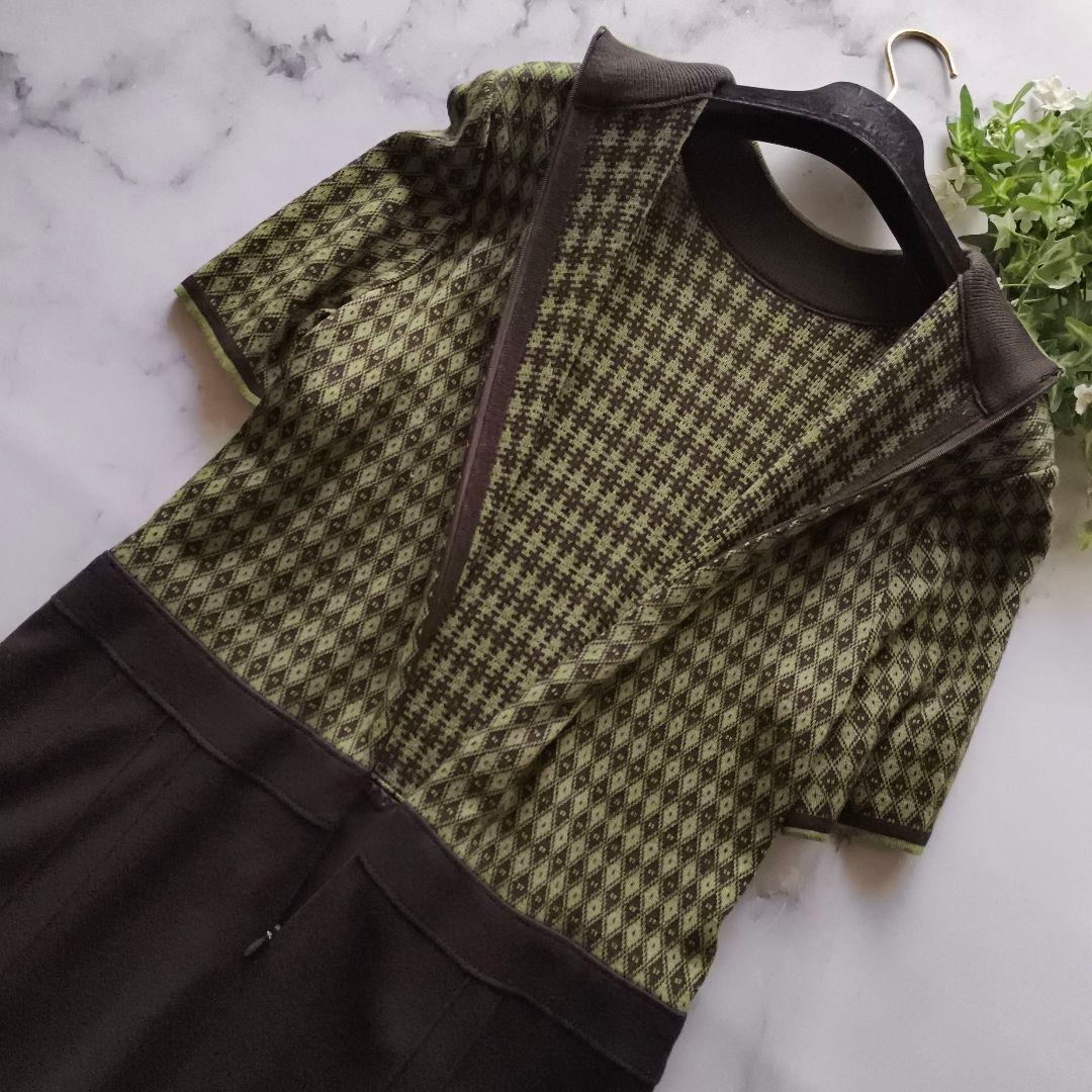 レリアン 13+ XL ドッキングワンピース ニット ハイネック ストレッチ