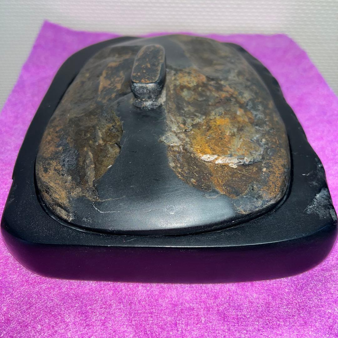 ⭕️土佐硯　石蓋付き天然硯　三原硯製作所　蓋が荒々しい　大型硯　大作用
