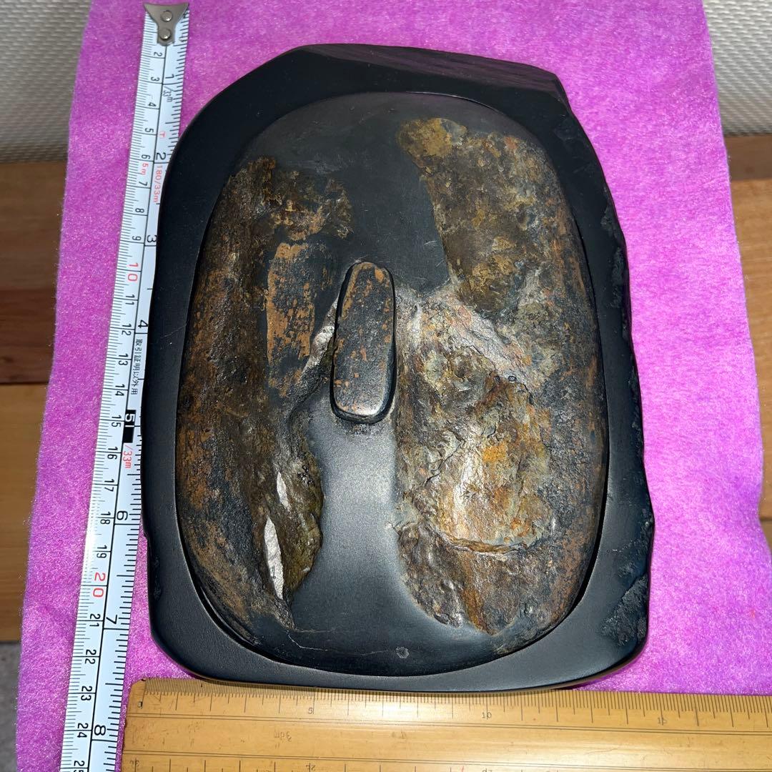 ⭕️土佐硯　石蓋付き天然硯　三原硯製作所　蓋が荒々しい　大型硯　大作用
