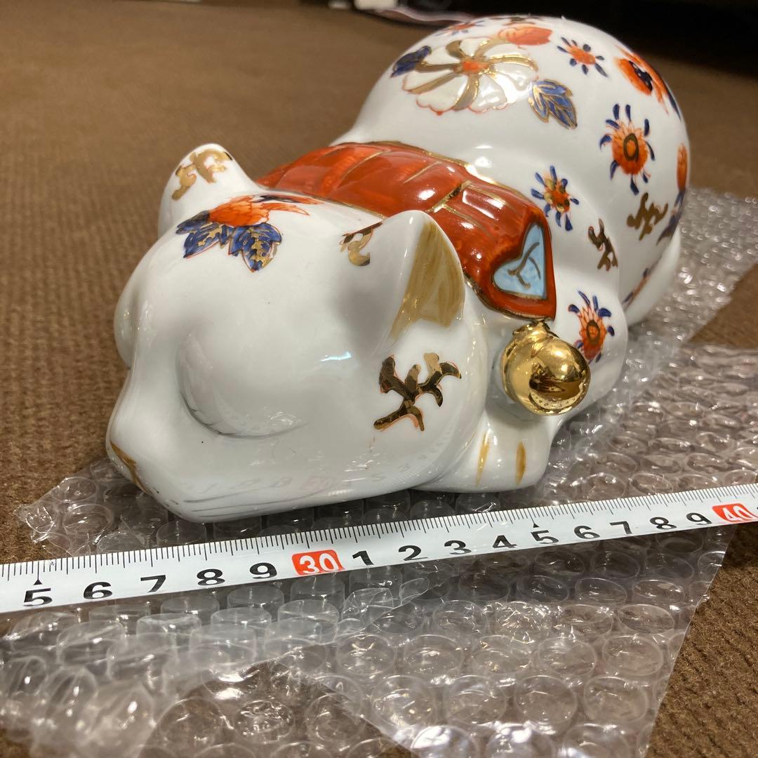 ポルカ様！九谷焼 眠り猫 置物 花柄