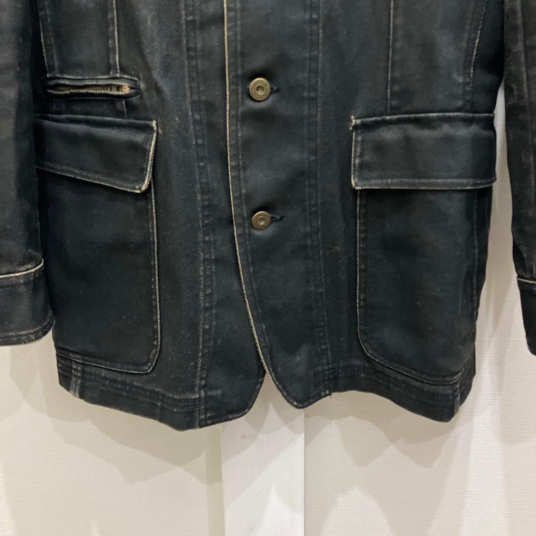 MEN'S TENORAS レザーフロッキー加工 デニム ジャケット L