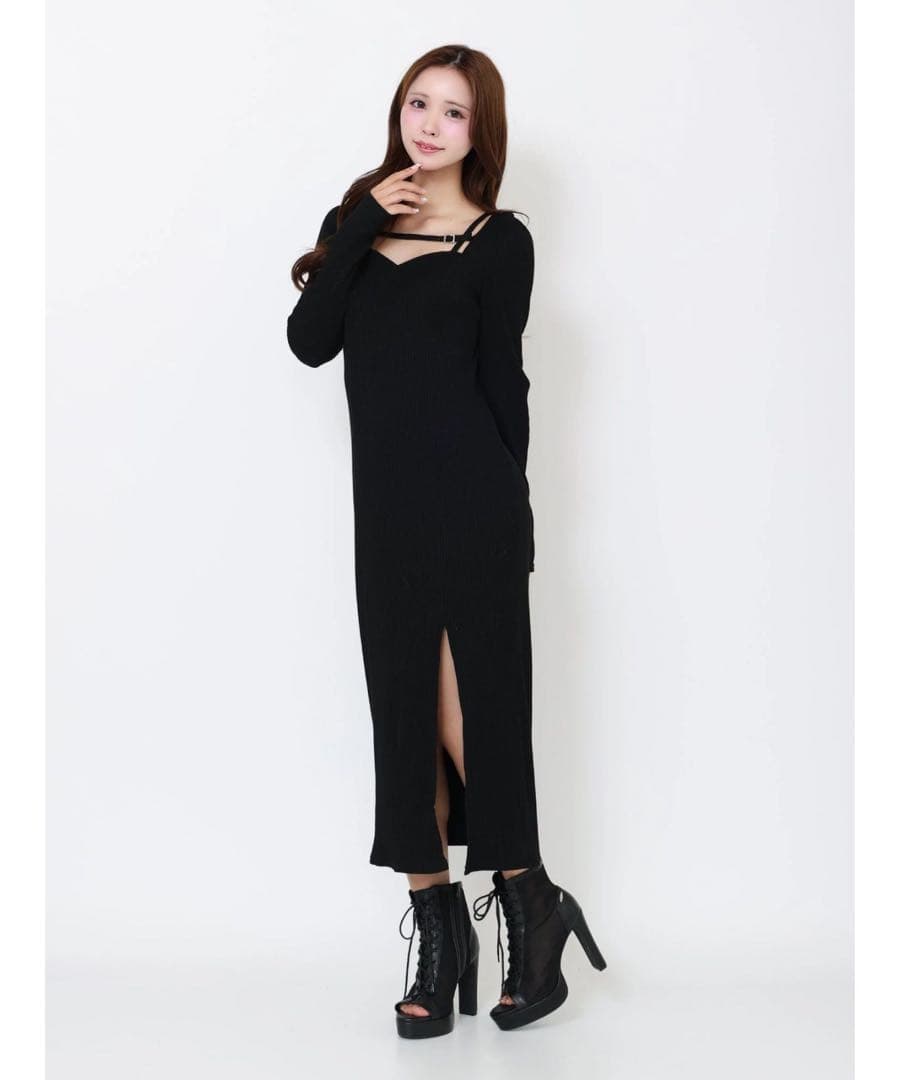 EATME ベルテッドリブワンピース(ブラック) 美品