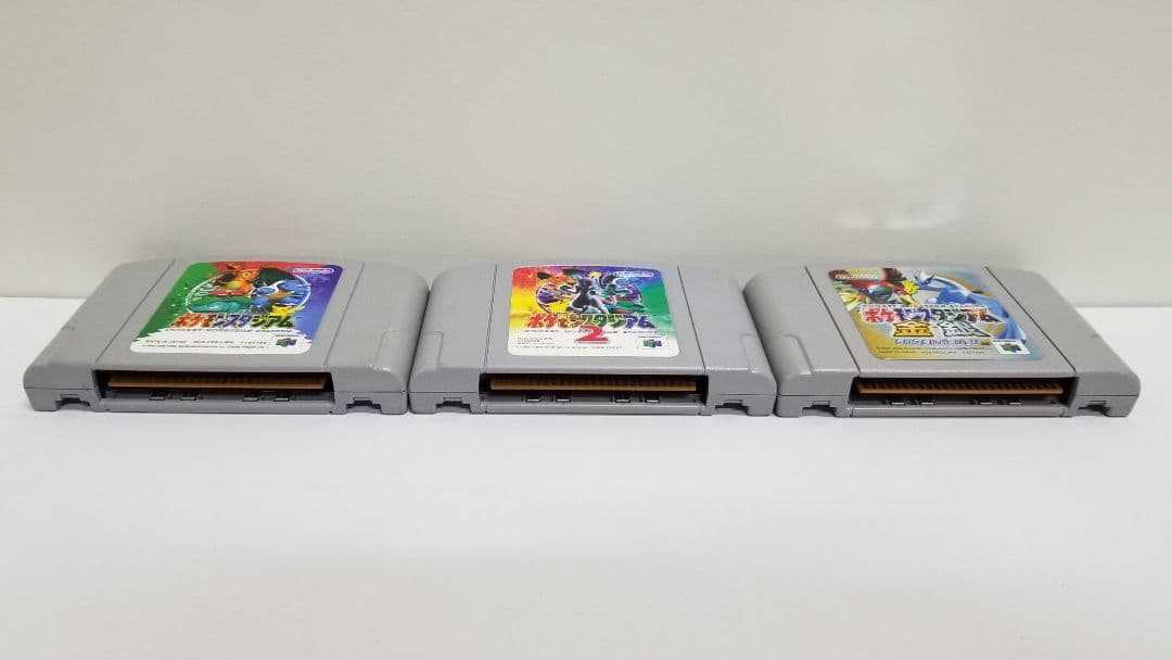 ニンテンドー64カセット、3個セット、ポケモンスタジアム1、2、金銀クリスタル