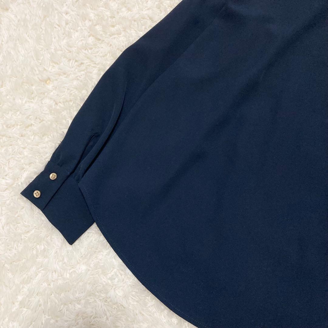 未使用級✨トーナル スカーフタイ ドッキングシャツ ブラウス ネイビー 38