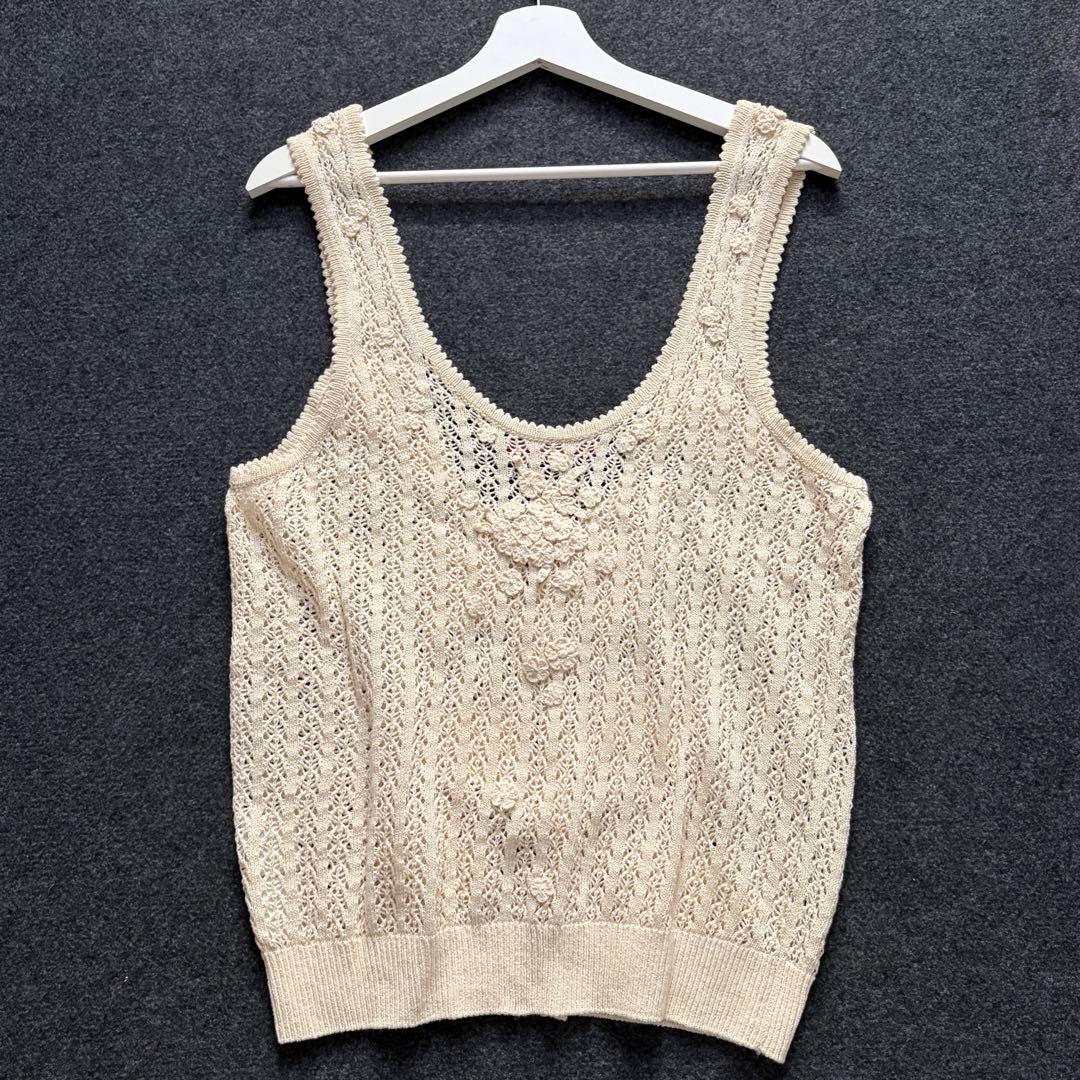 【美品✨】PINK HOUSE フラワーモチーフ透かし編み ニットベスト前ボタン