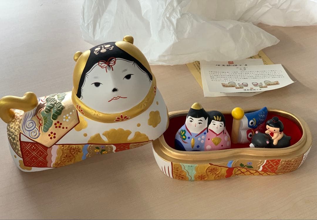 廃盤品 須はら飾り 須原陶芸 犬筥 金彩 端午の節句 五月人形 鯉のぼり 雛人形