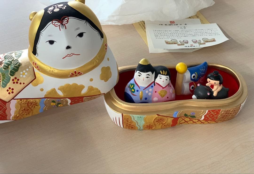 廃盤品 須はら飾り 須原陶芸 犬筥 金彩 端午の節句 五月人形 鯉のぼり 雛人形